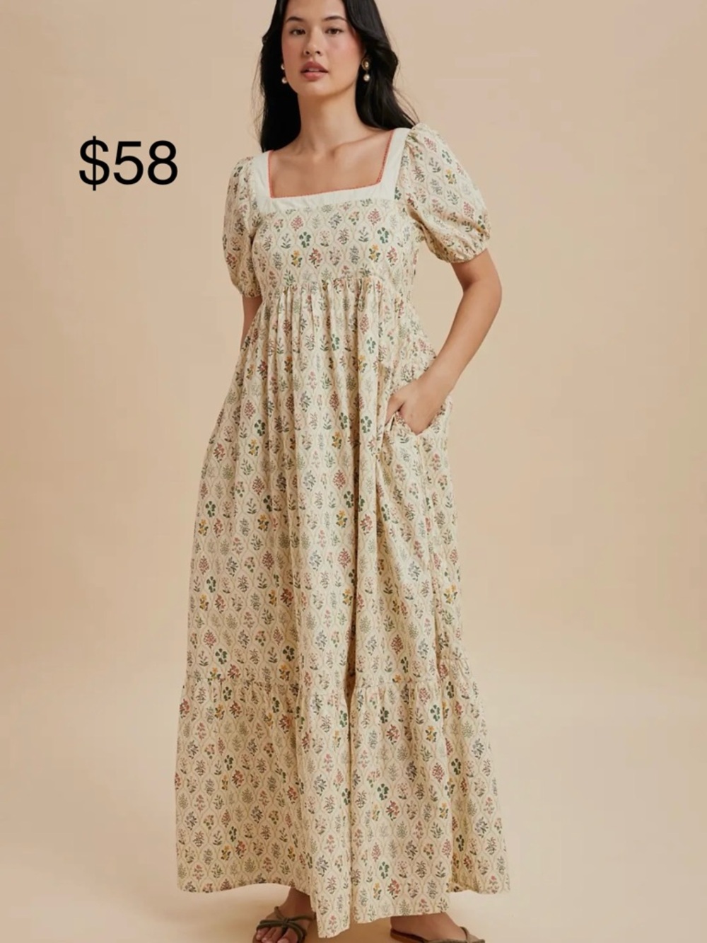 Cream Floral Square-Neck Maxi Dress - Picture 1 of 1